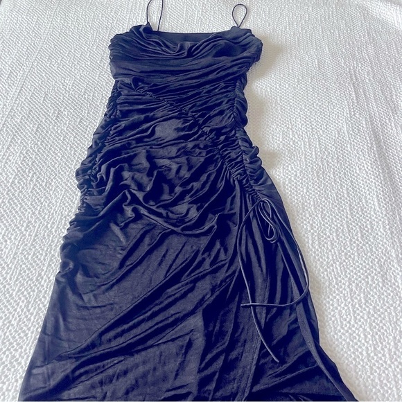 Alice + Olivia Lux Ruched Black Maxi Dress Size 8 Slim Fit Sexy Night Party - Picture 7 of 13